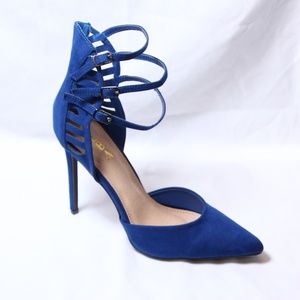 Alba Royal Blue Suede Ankle Strap/ Cage Pump
